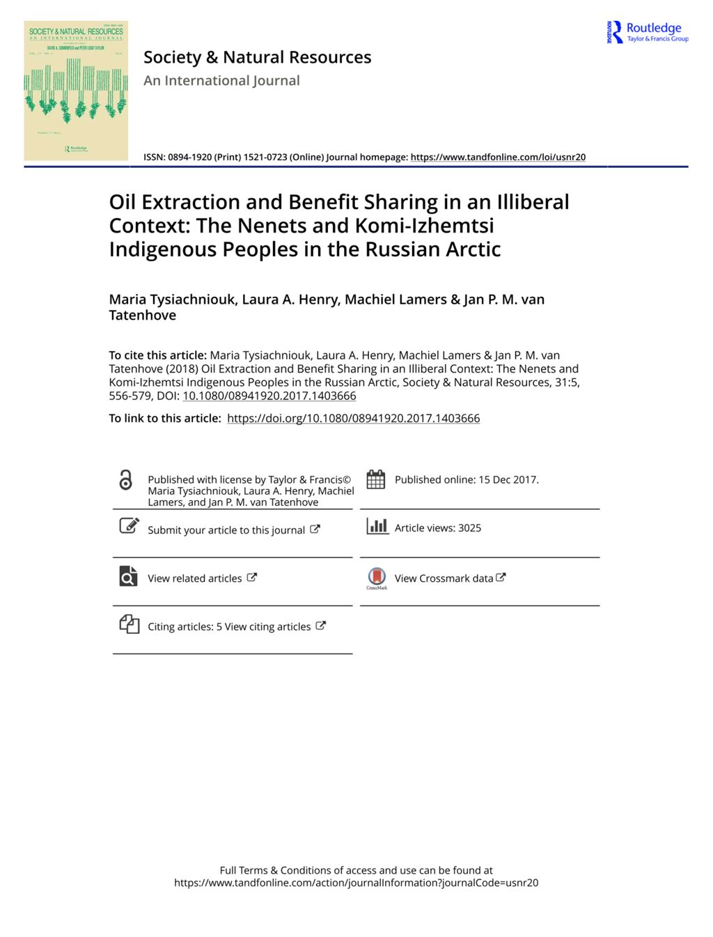 Miniature of Oil Extraction and Benefit Sharing in an Illiberal Context: The Nenets and Komi-Izhemtsi Indigenous Peoples in the Russian Arctic