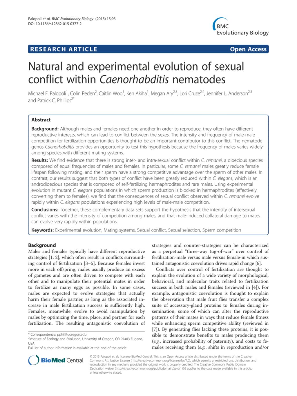 Miniature of Natural and experimental evolution of sexual conflict within Caenorhabditis nematodes