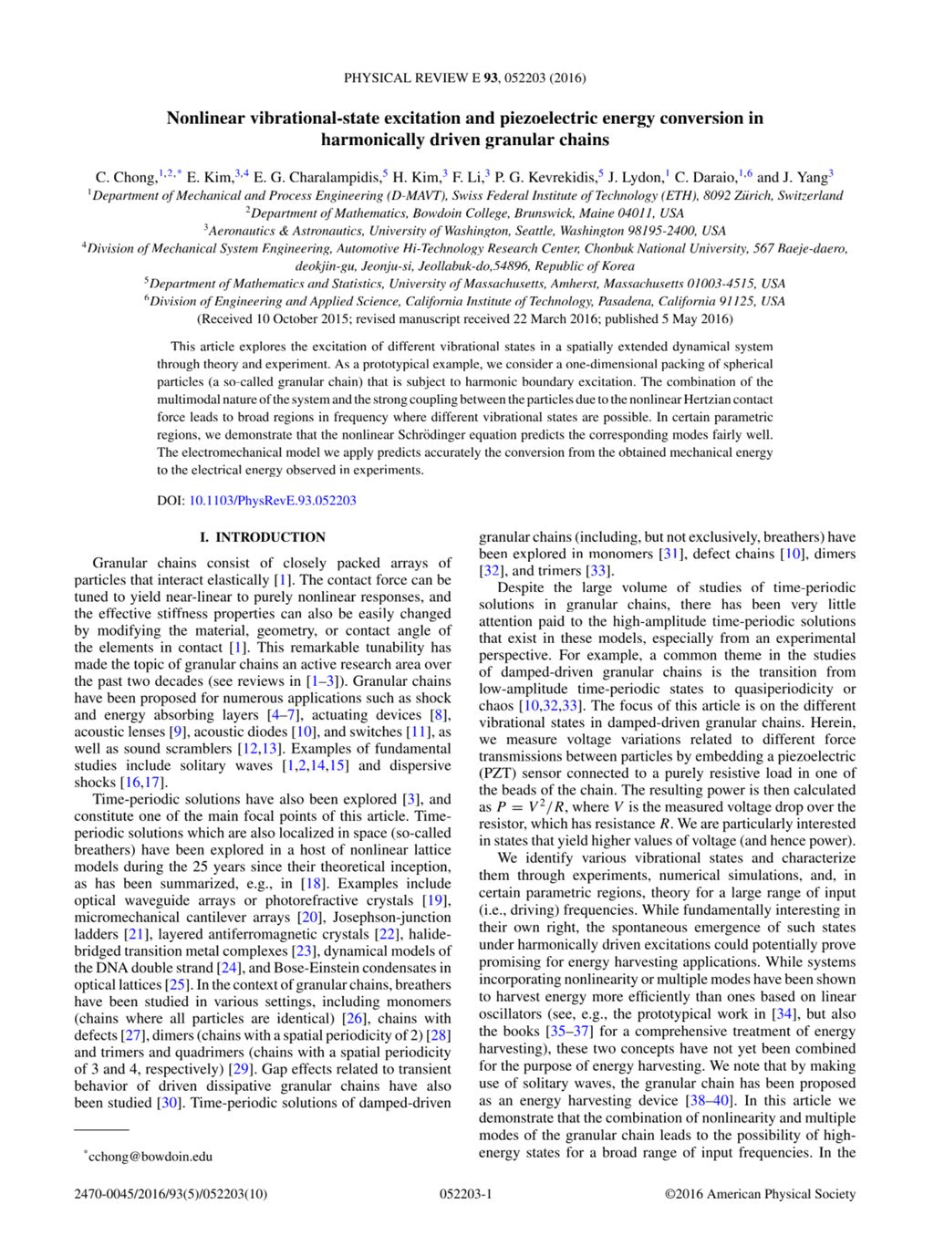 Miniature of Nonlinear vibrational-state excitation and piezoelectric energy conversion in harmonically driven granular chains