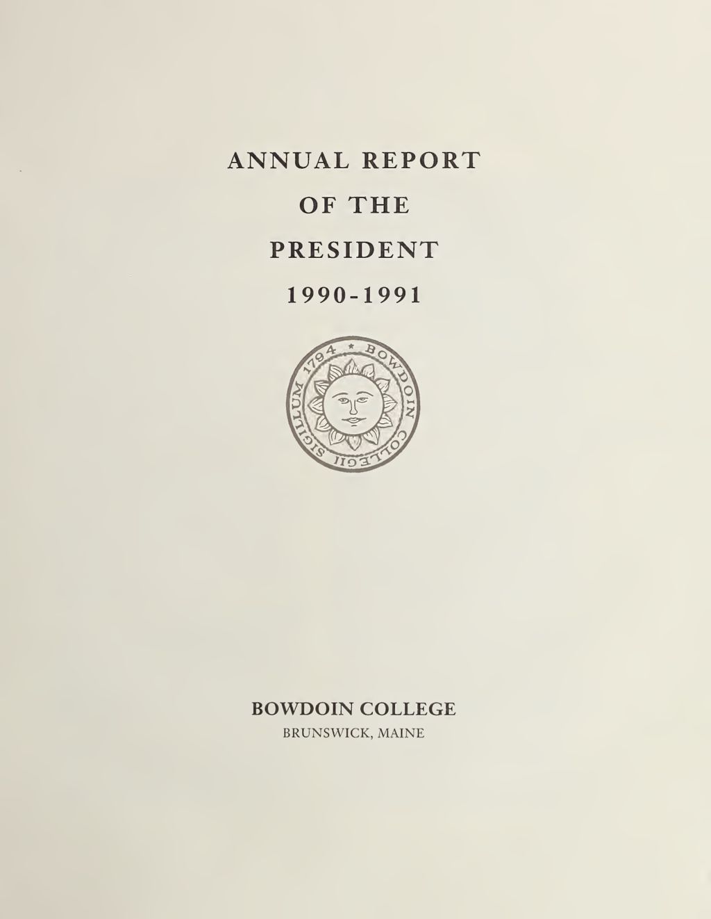 Miniature of Report of the President, Bowdoin College 1990-1991