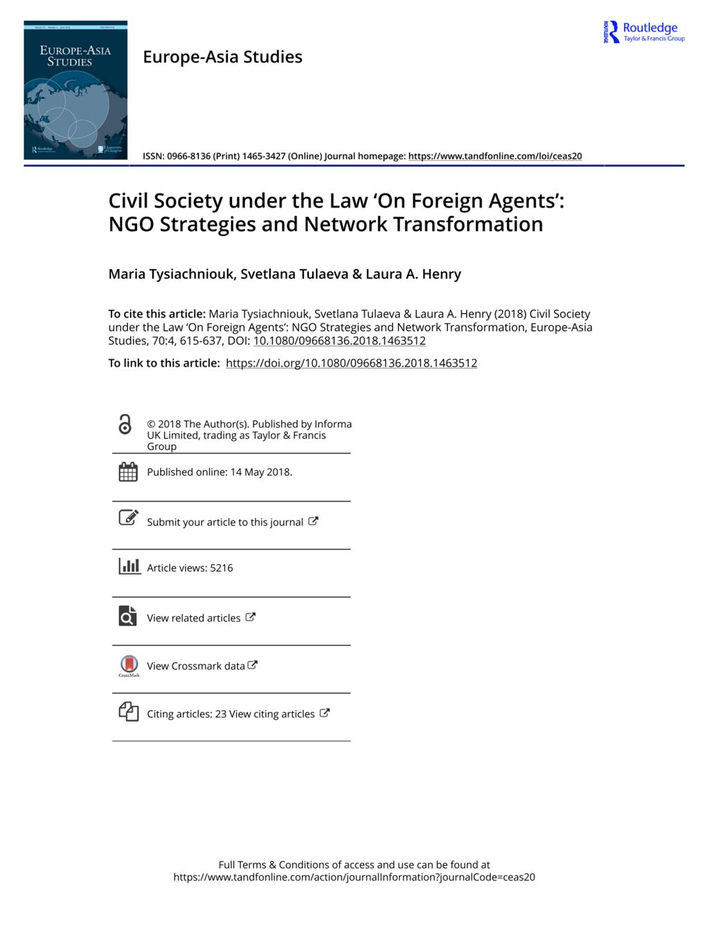 Miniature of Civil Society under the Law ‘On Foreign Agents’: NGO Strategies and Network Transformation