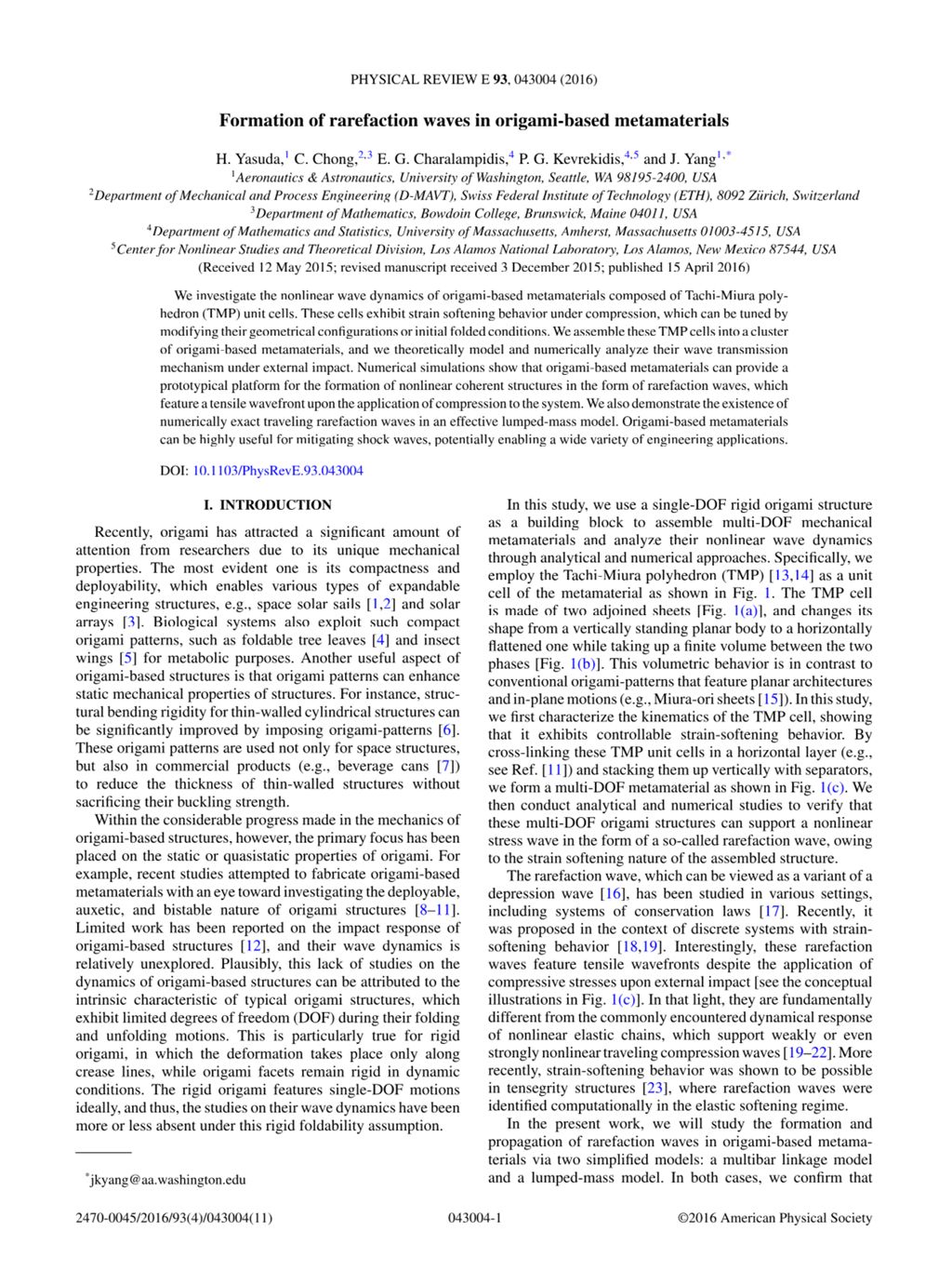 Miniature of Formation of rarefaction waves in origami-based metamaterials