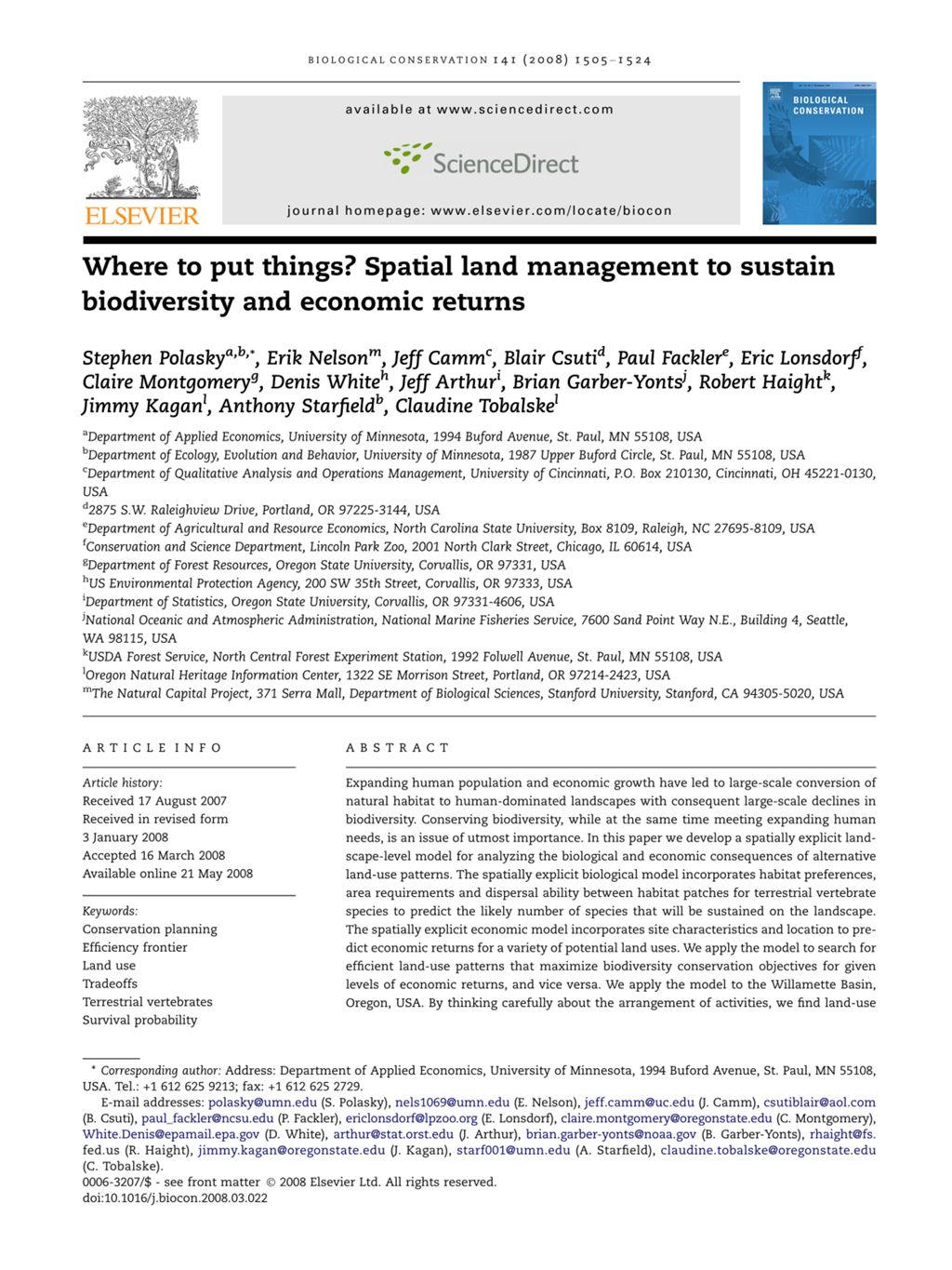 Miniature of Where to put things? Spatial land management to sustain biodiversity and economic returns