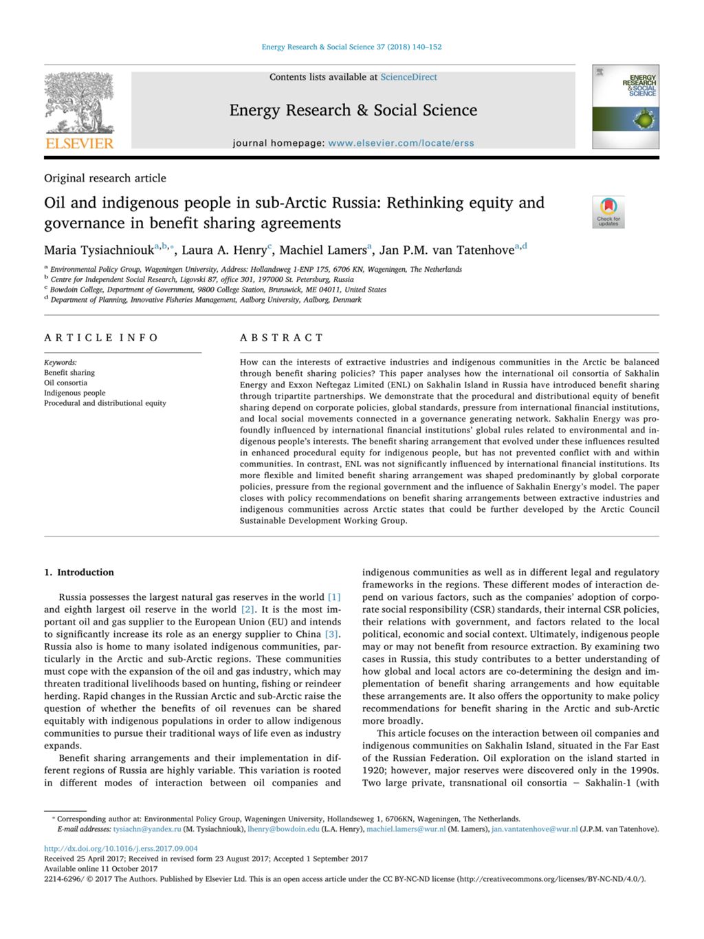 Miniature of Oil and indigenous people in sub-Arctic Russia: Rethinking equity and governance in benefit sharing agreements