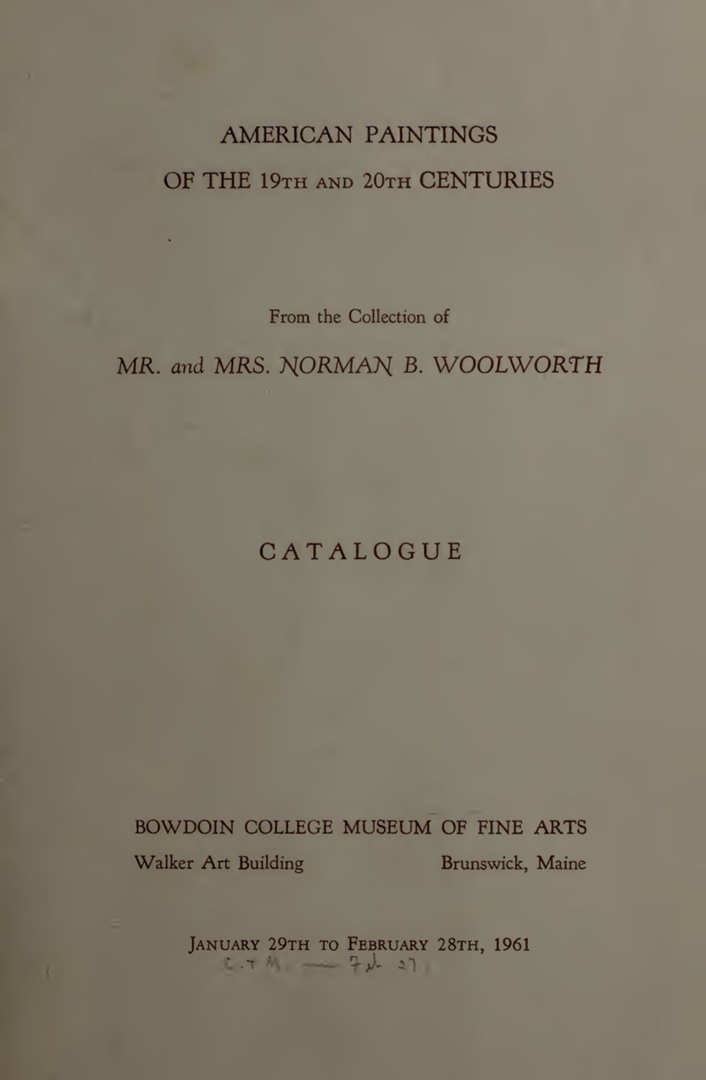 Miniature of American Paintings of the 19th and 20th Centuries: From the Collection of Mr. and Mrs. Norman B. Woolworth