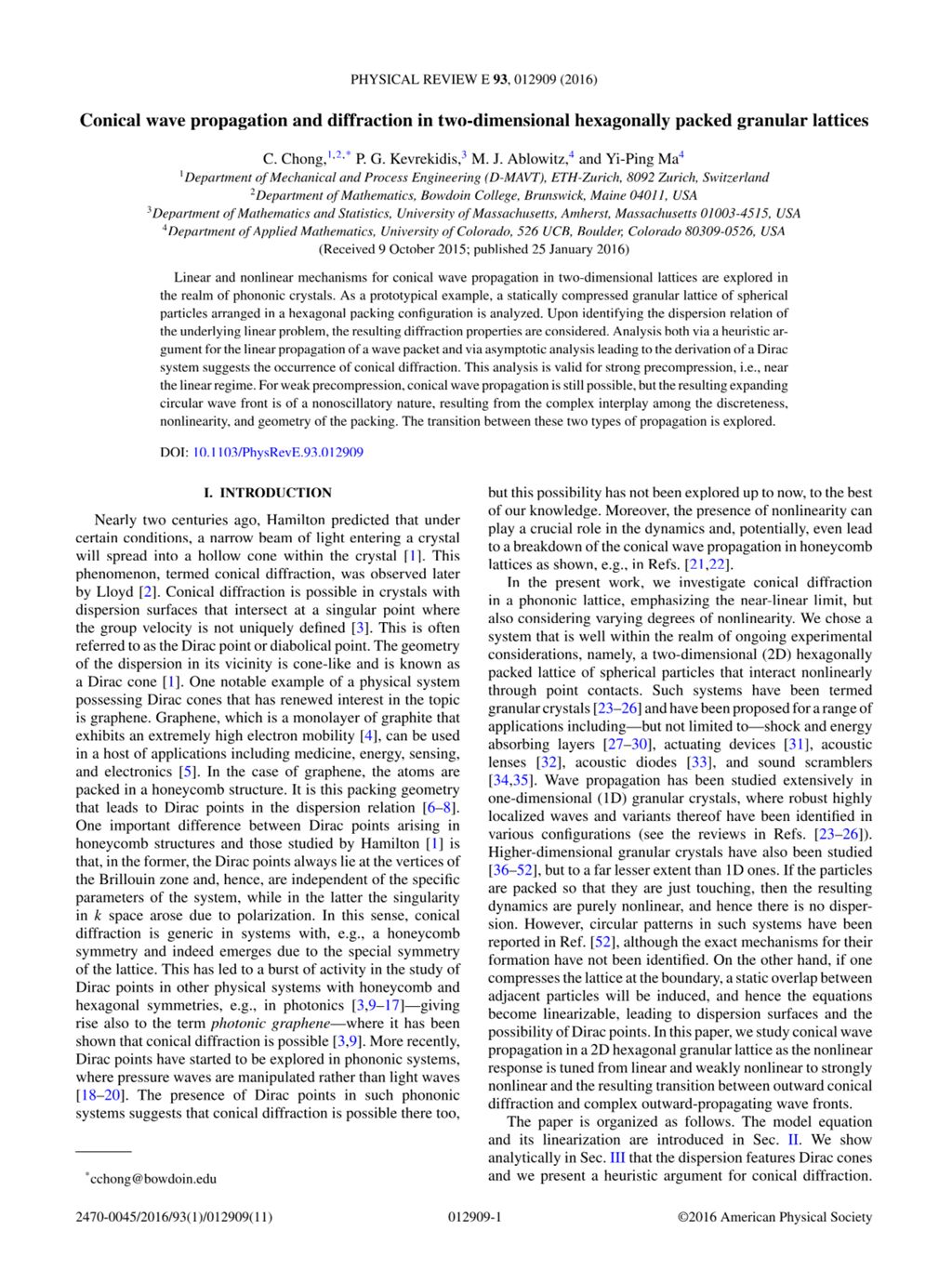 Miniature of Conical wave propagation and diffraction in two-dimensional hexagonally packed granular lattices