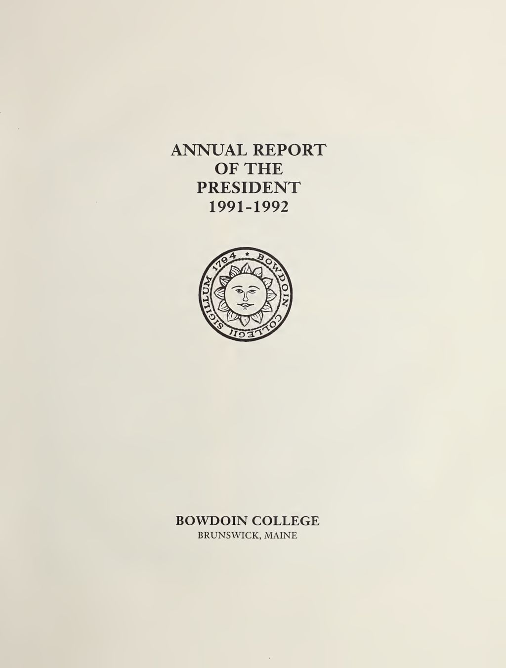 Miniature of Report of the President, Bowdoin College 1991-1992