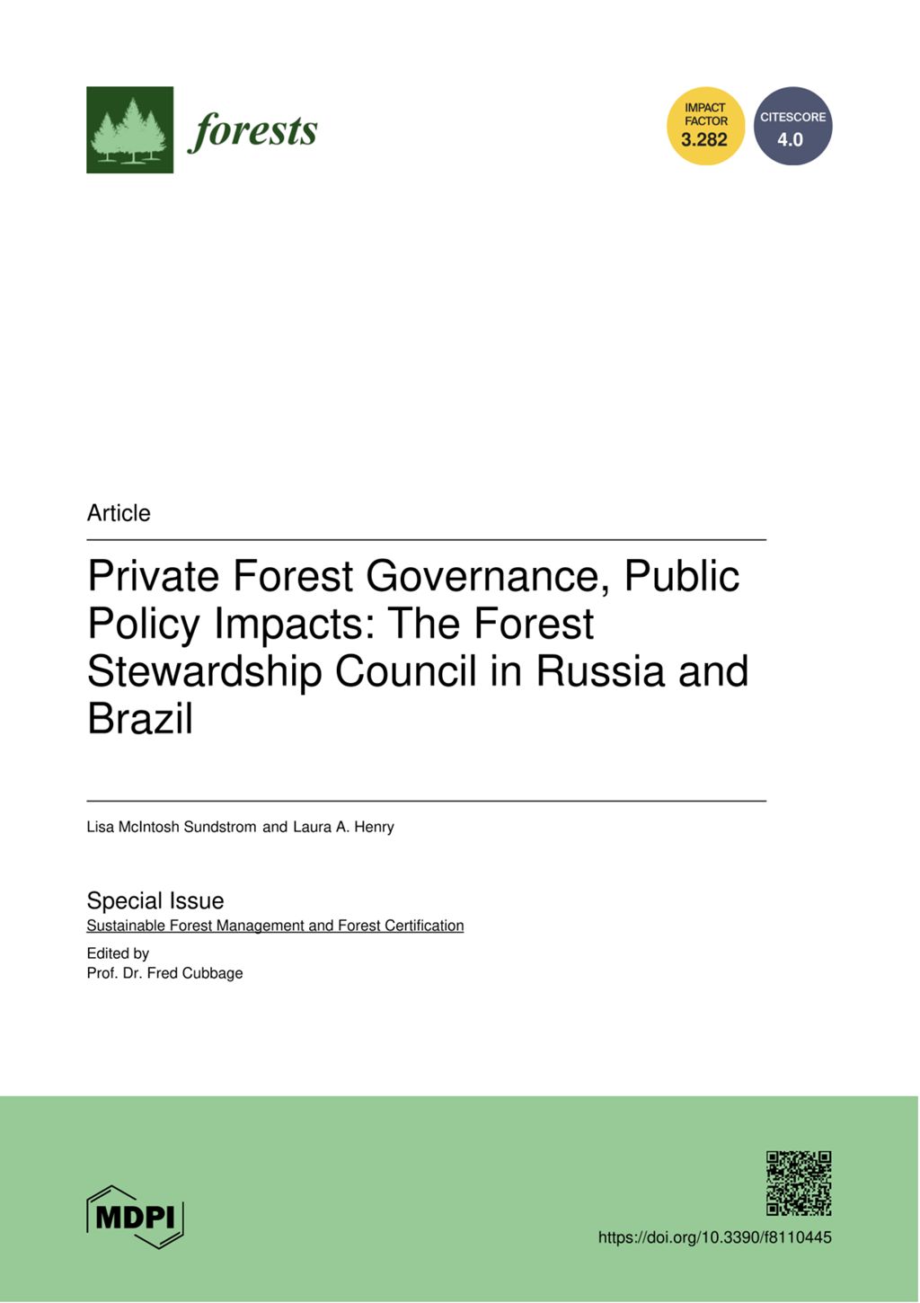 Miniature of Private forest governance, public policy impacts: The Forest Stewardship Council in Russia and Brazil