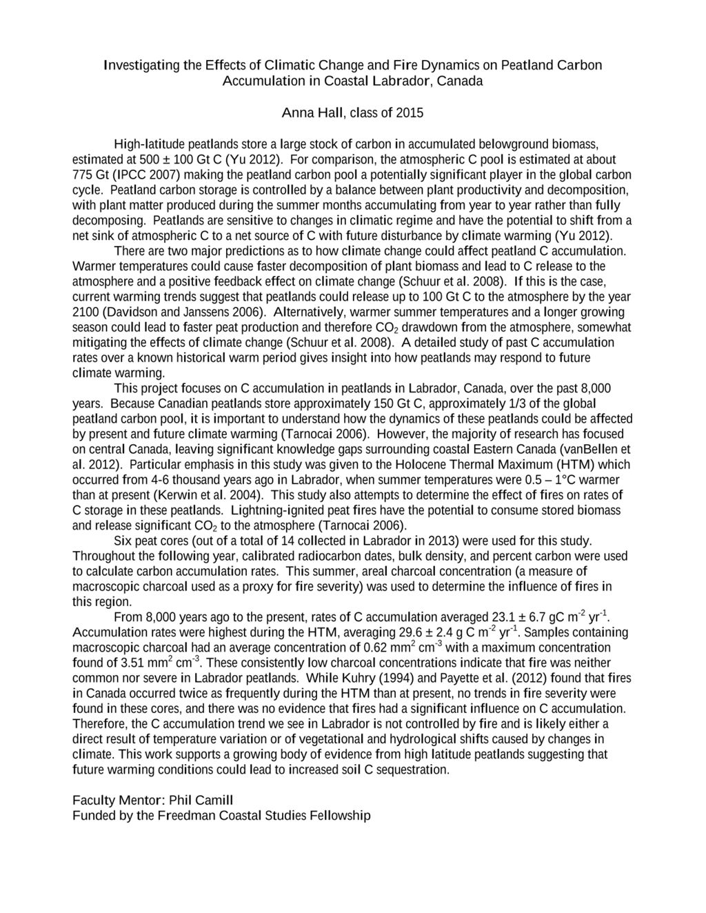 Miniature of Investigating the Effects of Climatic Change and Fire Dynamics on Peatland Carbon Accumulation in Coastal Labrador, Canada