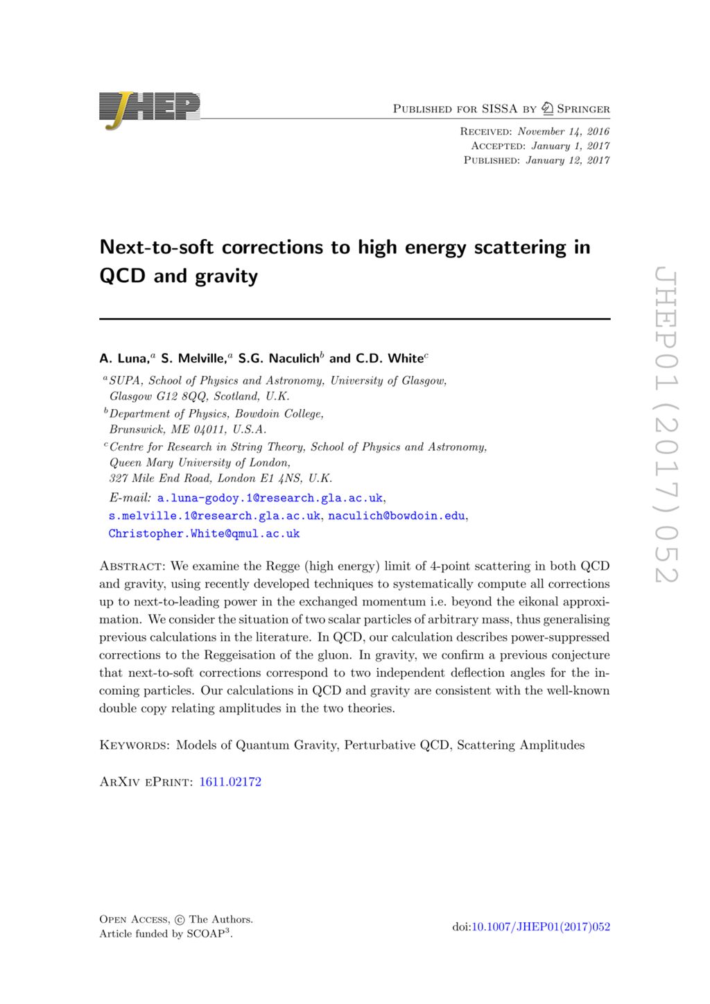 Miniature of Next-to-soft corrections to high energy scattering in QCD and gravity