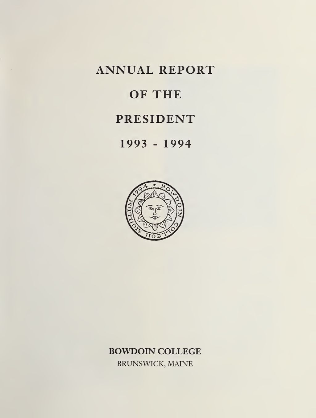 Miniature of Report of the President, Bowdoin College 1993-1994