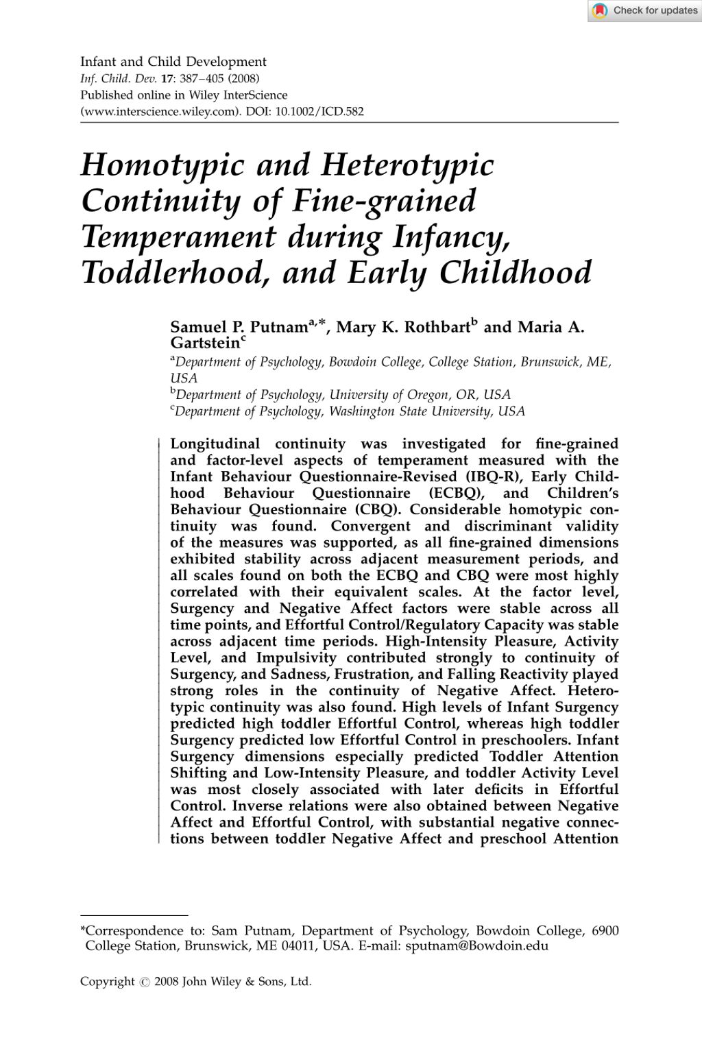 Miniature of Homotypic and heterotypic continuity of fine-grained temperament during infancy, toddlerhood, and early childhood