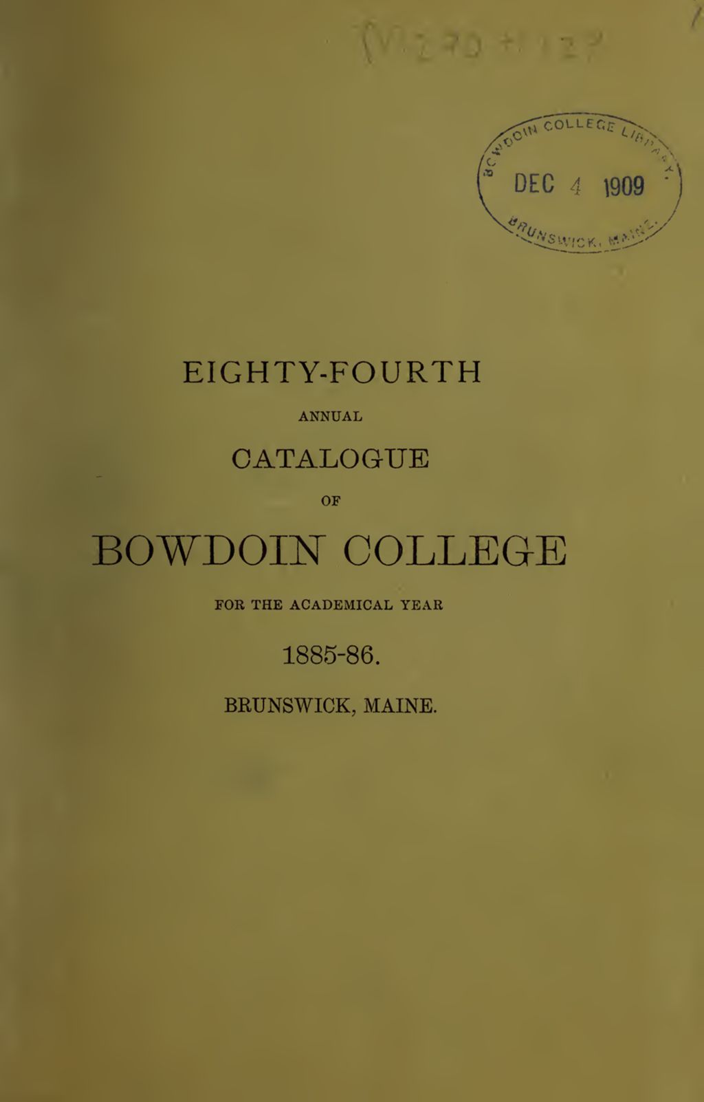 Miniature of Bowdoin College Catalogue (1885-1886)