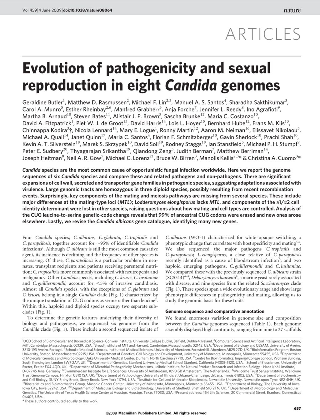 Miniature of Evolution of pathogenicity and sexual reproduction in eight Candida genomes