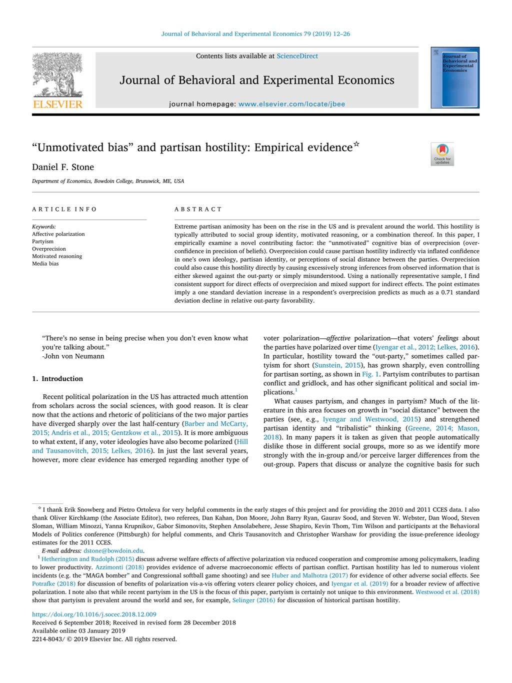 Miniature of “Unmotivated bias” and partisan hostility: Empirical evidence