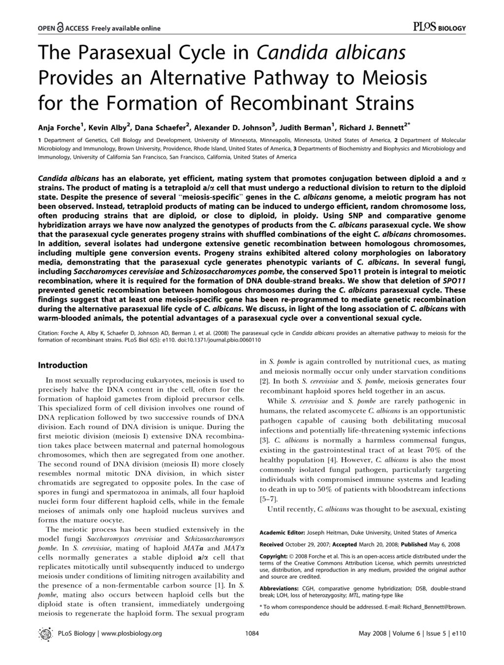 Miniature of The parasexual cycle in Candida albicans provides an alternative pathway to meiosis for the formation of recombinant strains