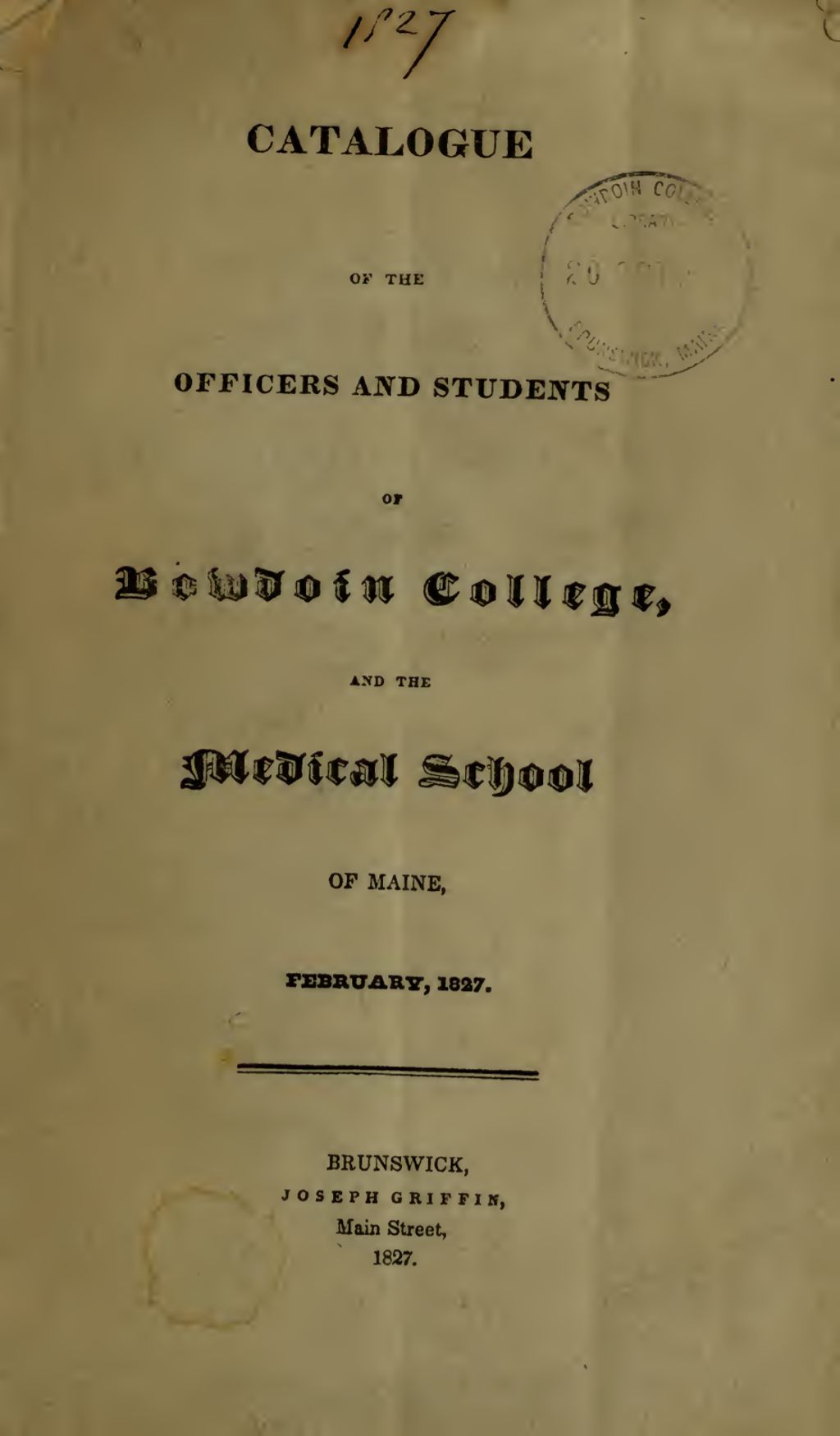 Miniature of Bowdoin College Catalogue (1827 Feb)