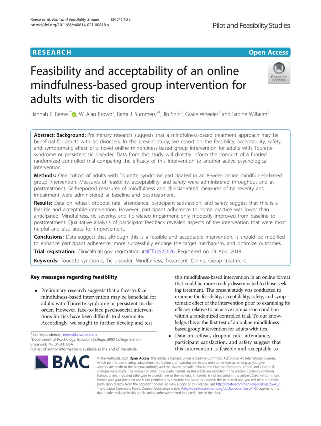 Miniature of Feasibility and acceptability of an online mindfulness-based group intervention for adults with tic disorders