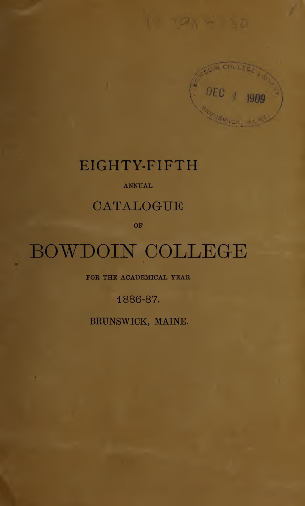 Miniature of Bowdoin College Catalogue (1886-1887)