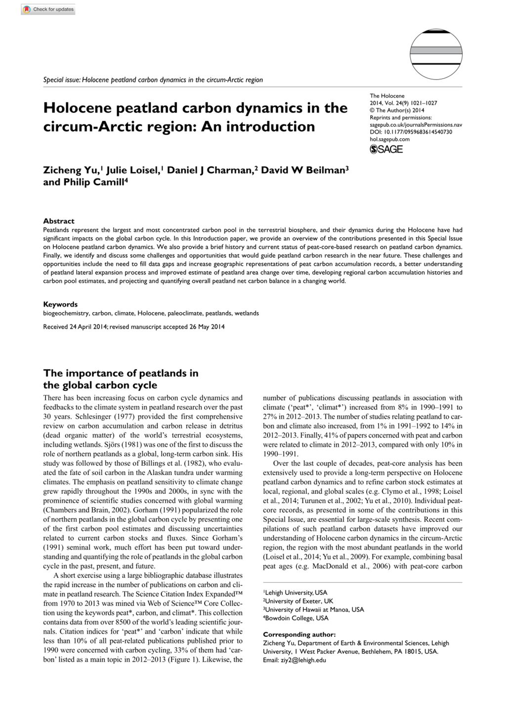 Miniature of Holocene peatland carbon dynamics in the circum-Arctic region: An introduction