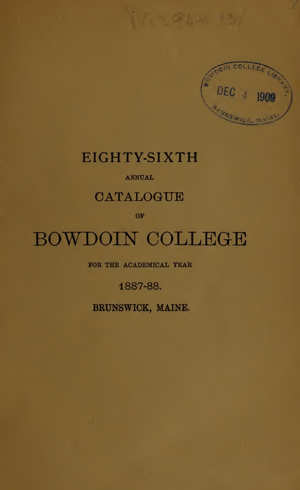 Miniature of Bowdoin College Catalogue (1887-1888)