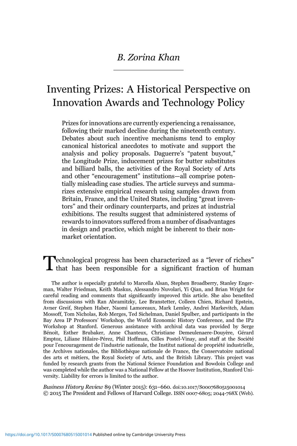 Miniature of Inventing Prizes: A Historical Perspective on Innovation Awards and Technology Policy