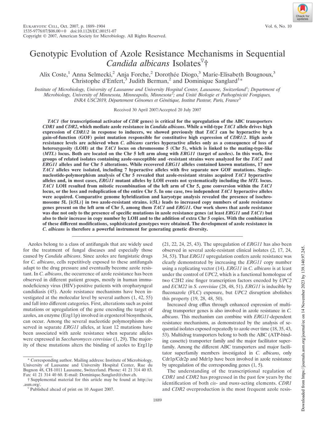 Miniature of Genotypic evolution of azole resistance mechanisms in sequential Candida albicans isolates