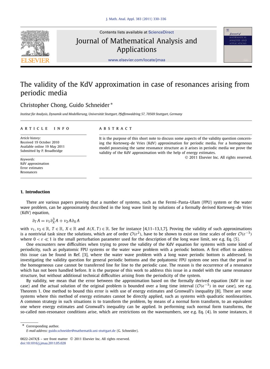 Miniature of The validity of the kdv approximation in case of resonances arising from periodic media