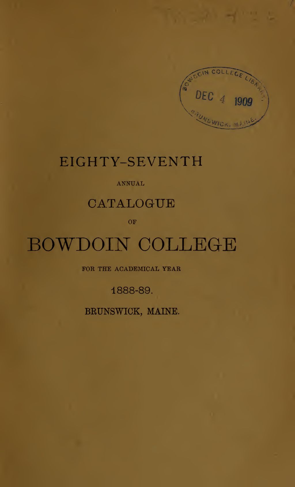 Miniature of Bowdoin College Catalogue (1888-1889)