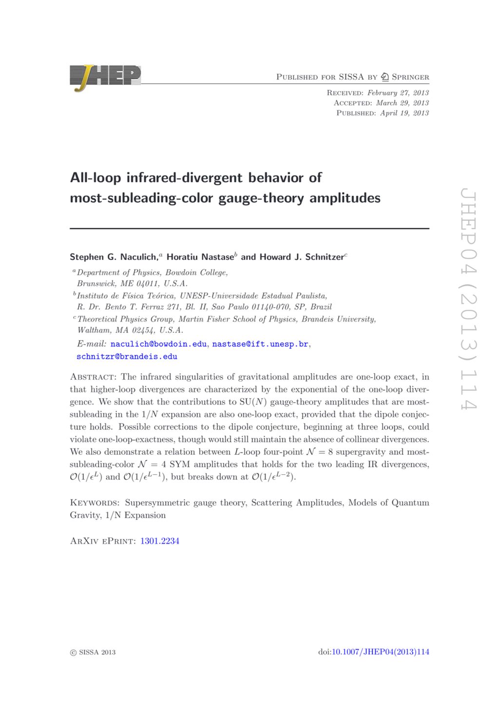 Miniature of All-loop infrared-divergent behavior of most-subleading-color gauge-theory amplitudes