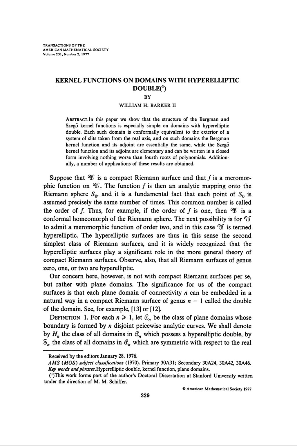 Miniature of Kernel functions on domains with hyperelliptic double