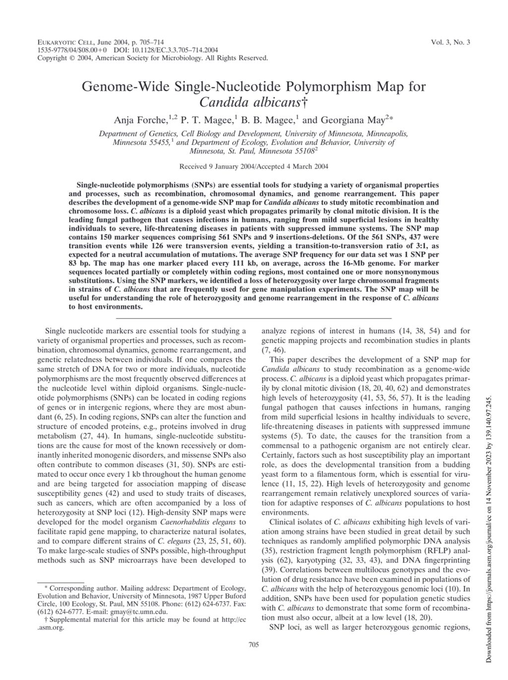 Miniature of Genome-wide single-nucleotide polymorphism map for Candida albicans