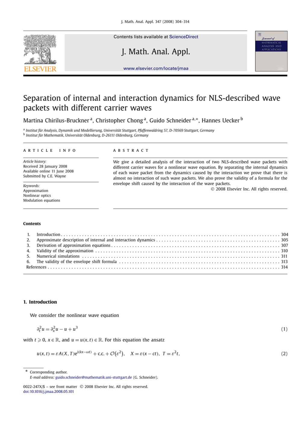 Miniature of Separation of internal and interaction dynamics for NLS-described wave packets with different carrier waves