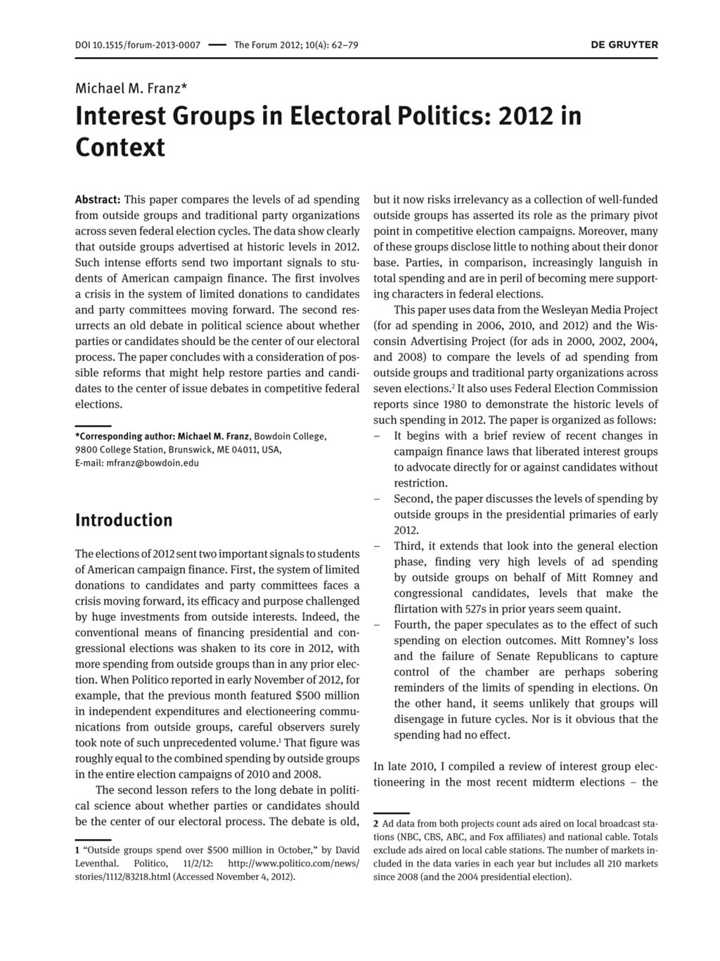 Miniature of Interest groups in electoral politics: 2012 in context