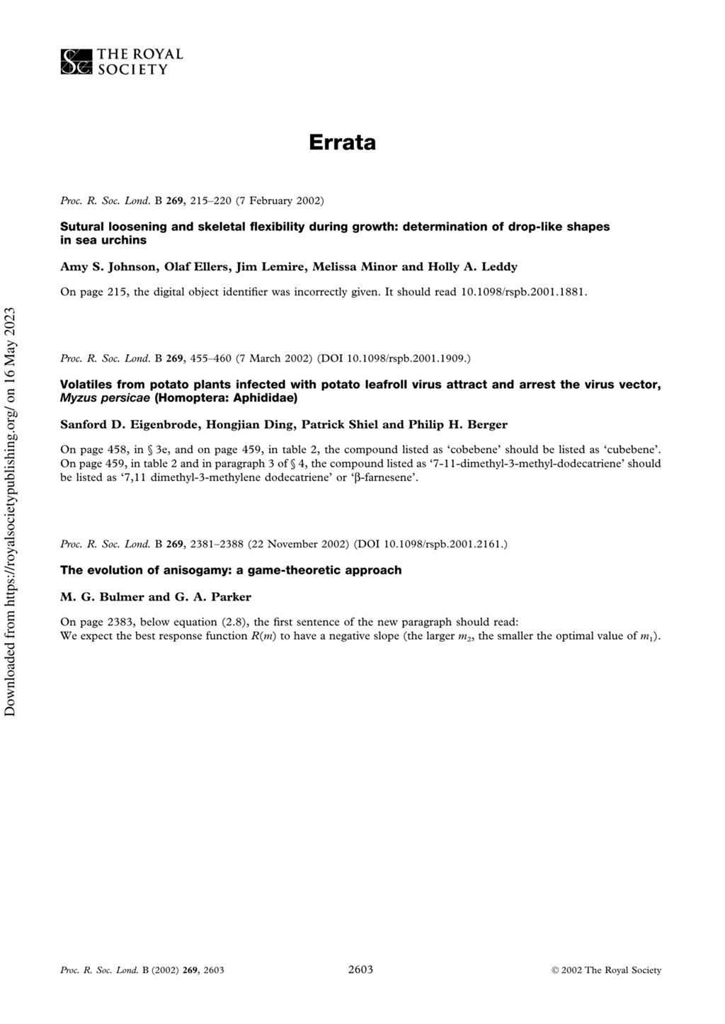 Miniature of Erratum: Sutural loosening and skeletal flexibility during growth: Determination of drop-like shapes in sea urchins (Proceedings of The Royal Society of London B (February 7, 2002) 269 (215-220))