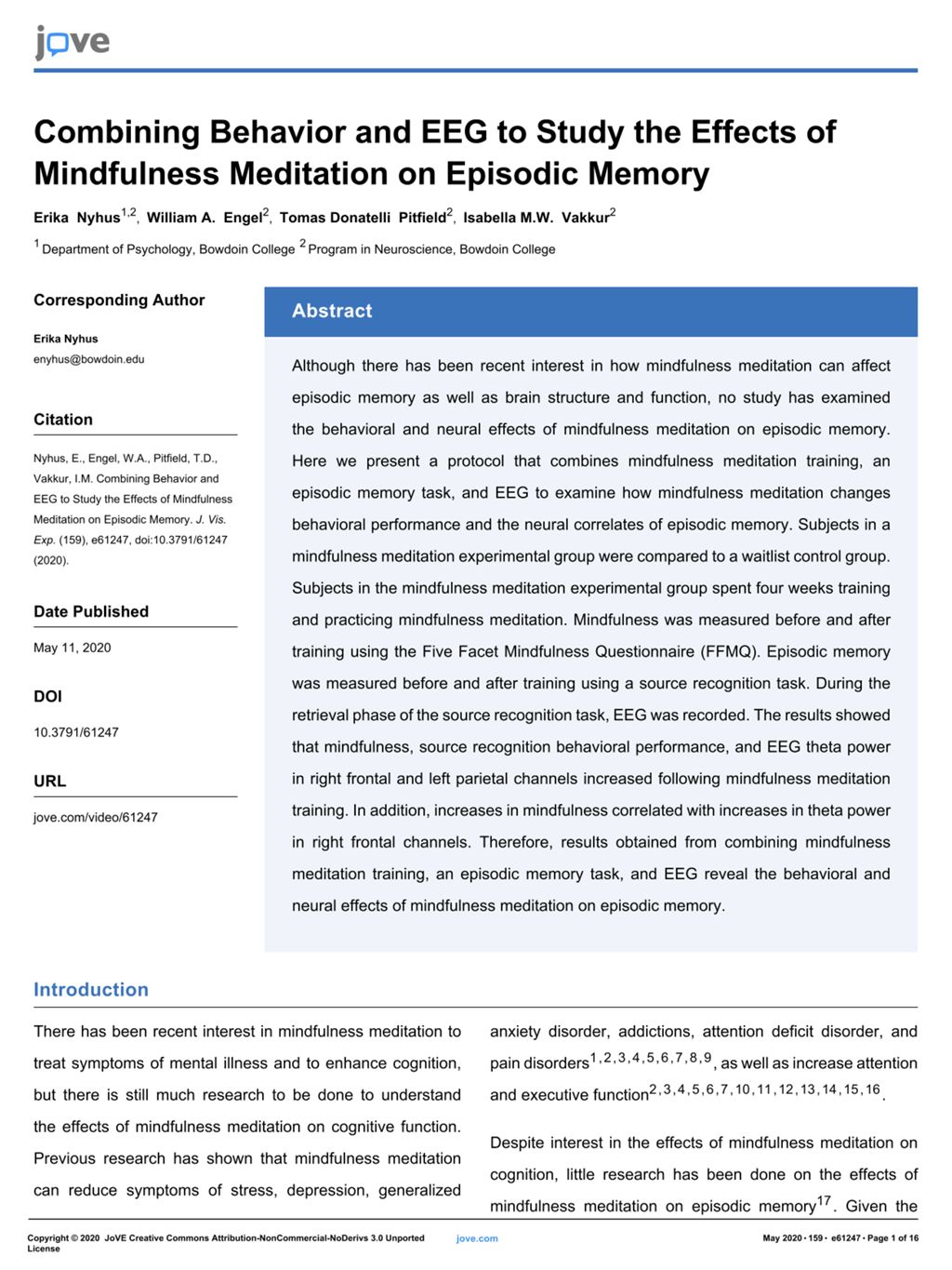 Miniature of Combining behavior and EEG to study the effects of mindfulness meditation on episodic memory