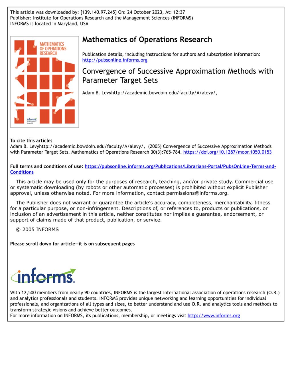 Miniature of Convergence of successive approximation methods with parameter target sets