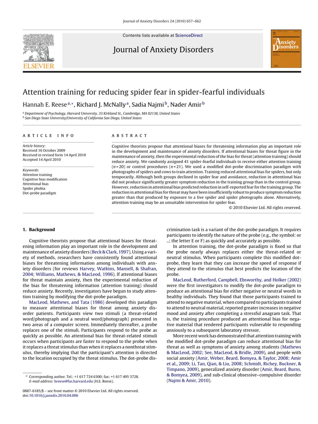 Miniature of Attention training for reducing spider fear in spider-fearful individuals