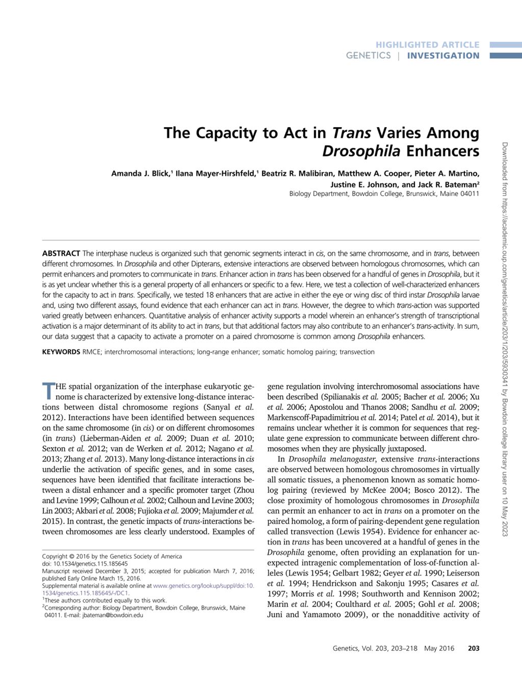 Miniature of The capacity to act in trans varies among drosophila enhancers