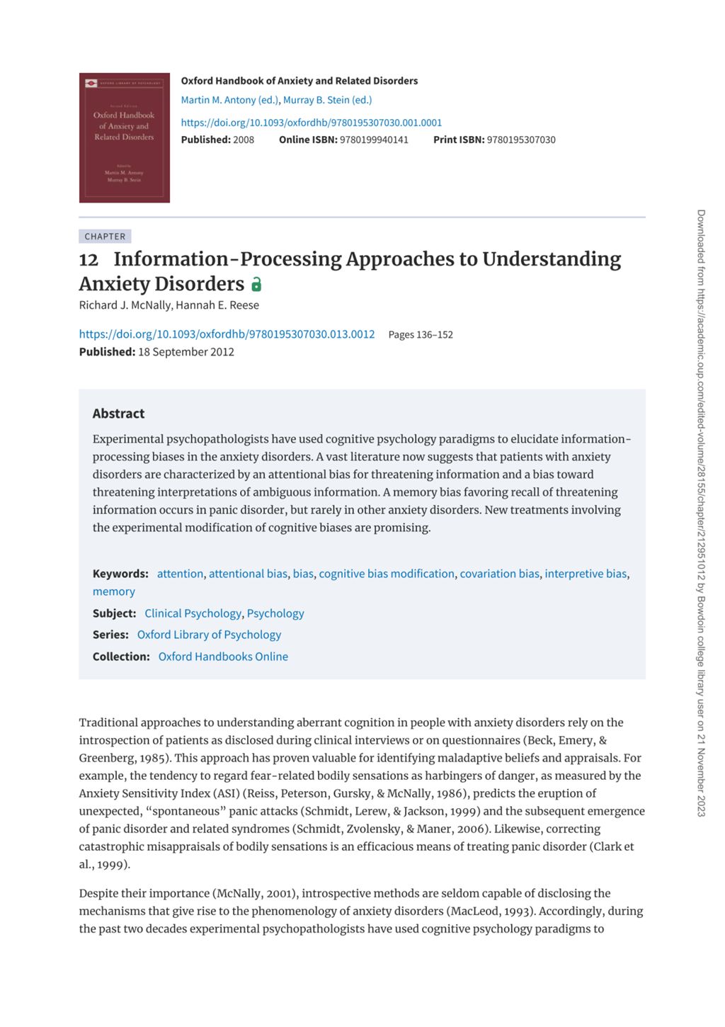 Miniature of Information-Processing Approaches to Understanding Anxiety Disorders