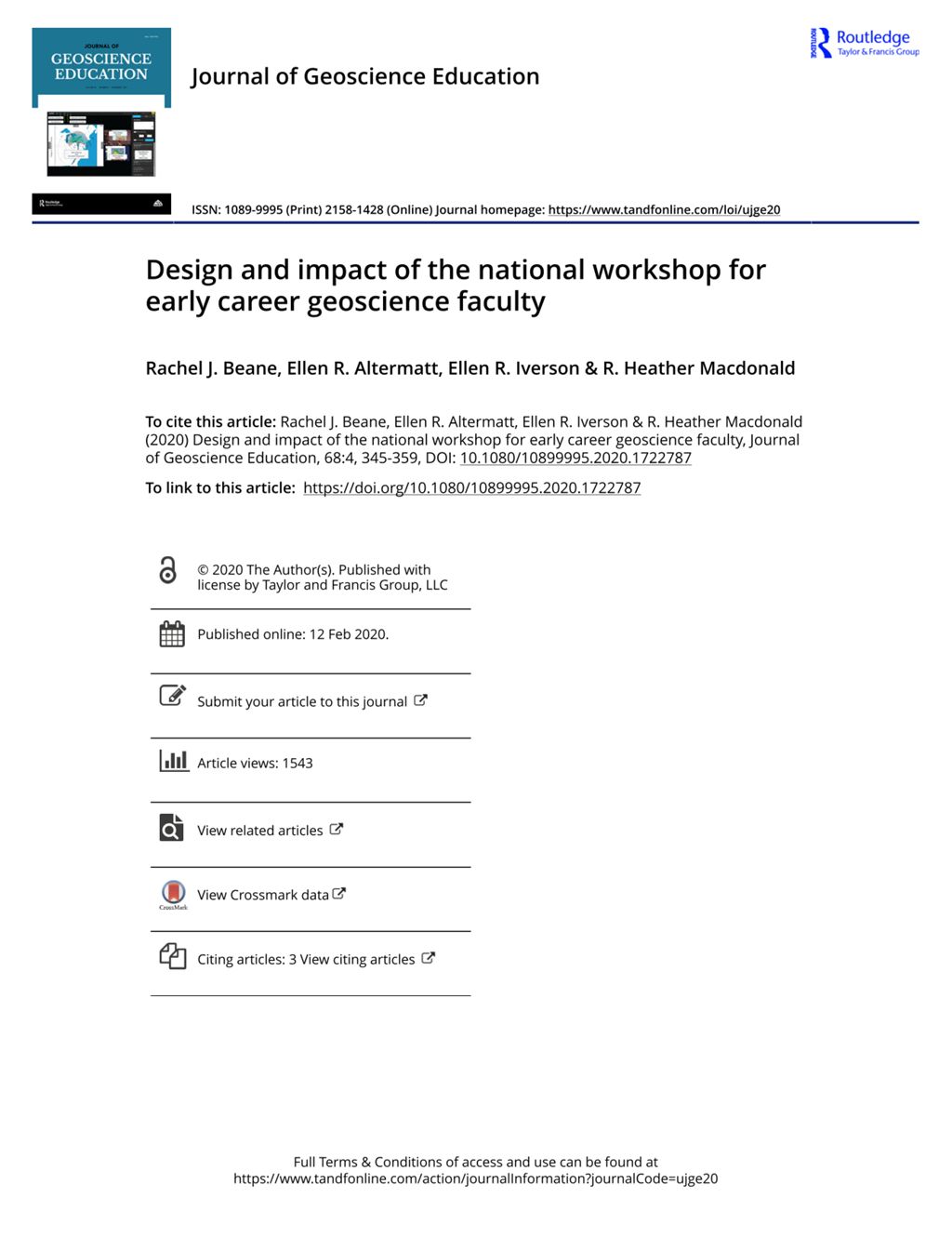 Miniature of Design and Impact of the National Workshop for Early Career Geoscience Faculty