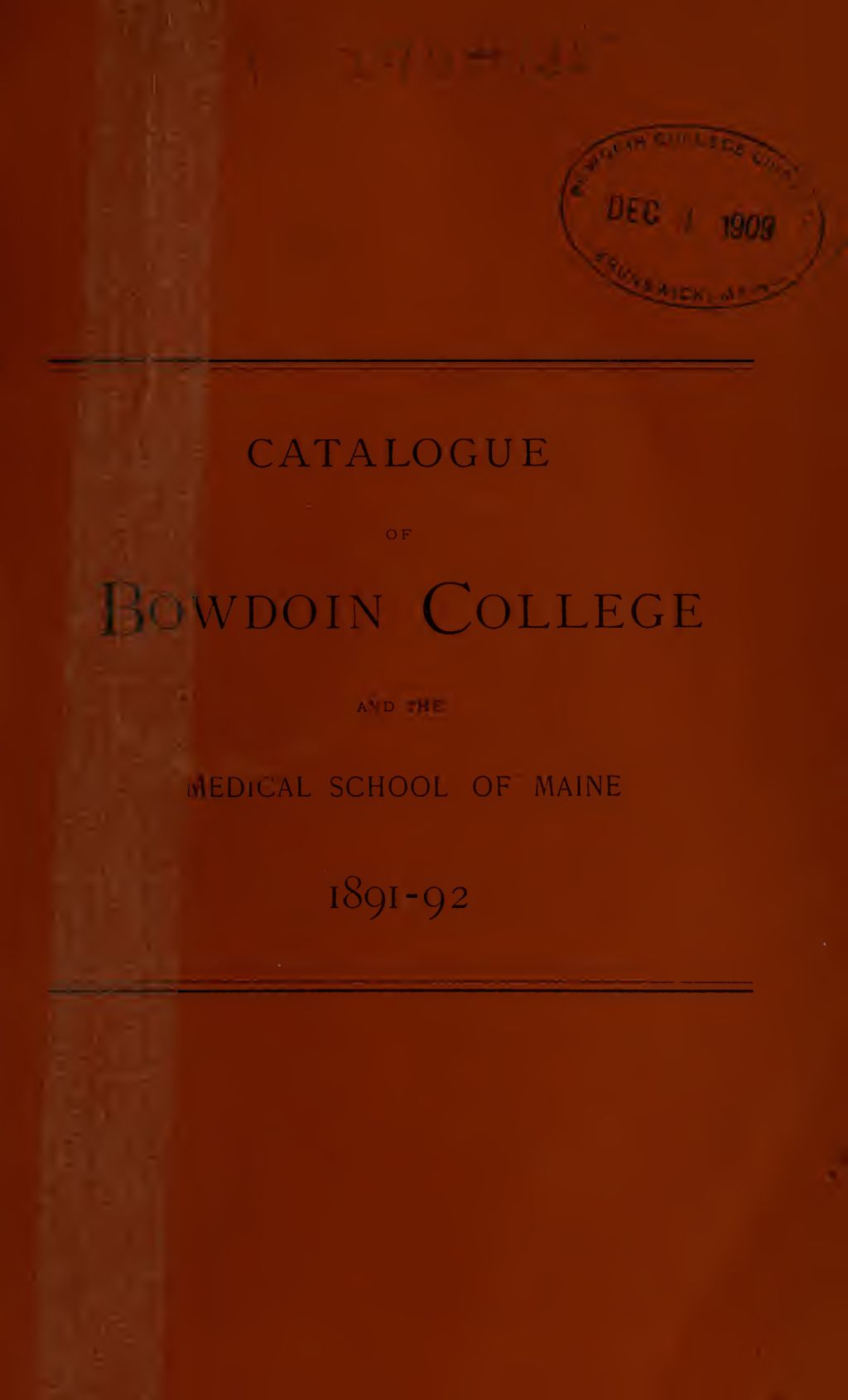 Miniature of Bowdoin College Catalogue (1891-1892)