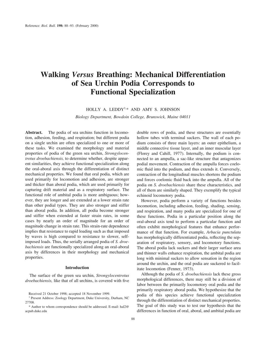 Miniature of Walking versus breathing: Mechanical differentiation of sea urchin podia corresponds to functional specialization