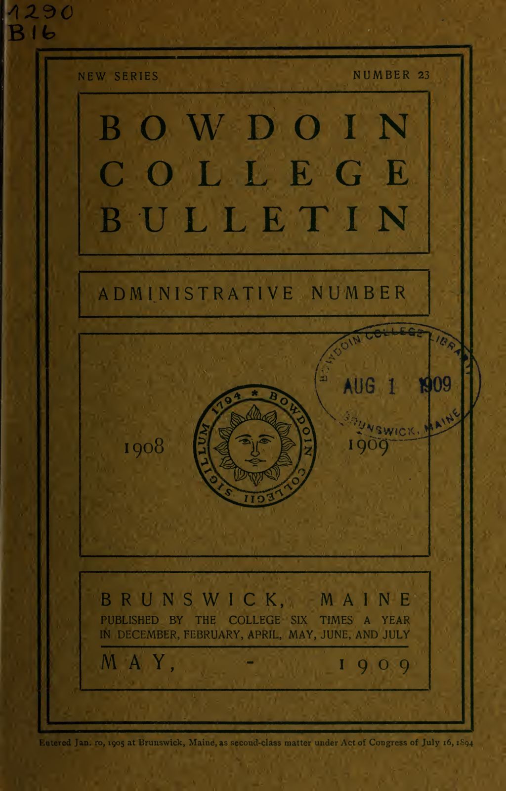 Miniature of Report of the President, Bowdoin College 1908-1909