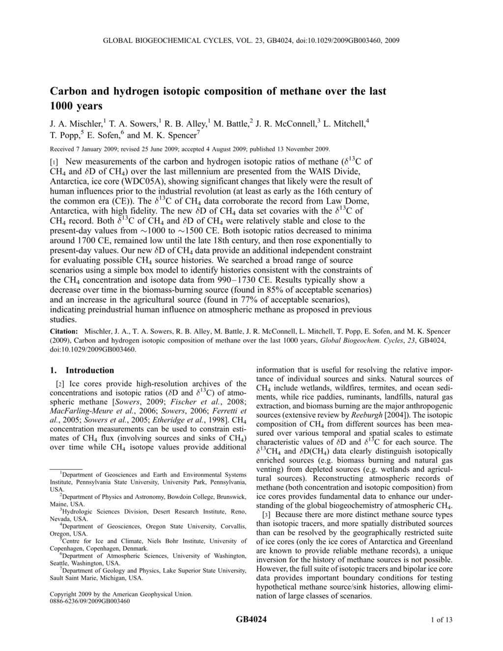 Miniature of Carbon and hydrogen isotopic composition of methane over the last 1000 years