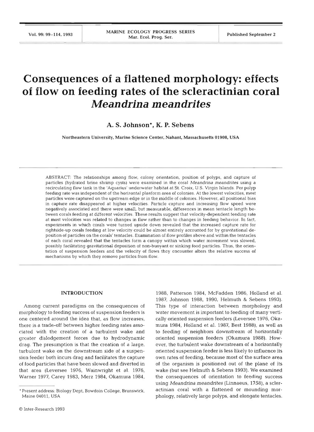 Miniature of Consequences of a flattened morphology: effects of flow on feeding rates of the scleractinian coral Meandrina meandrites