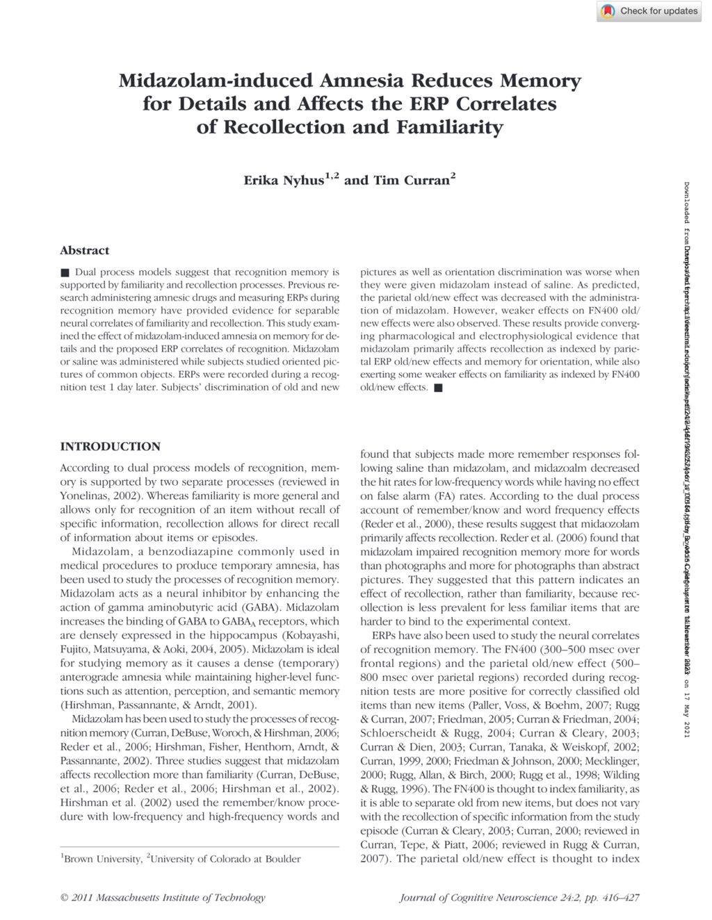 Miniature of Midazolam-induced amnesia reduces memory for details and affects the ERP correlates of recollection and familiarity