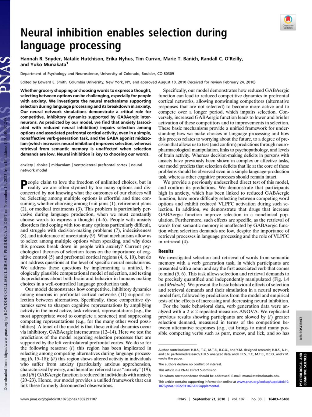 Miniature of Neural inhibition enables selection during language processing