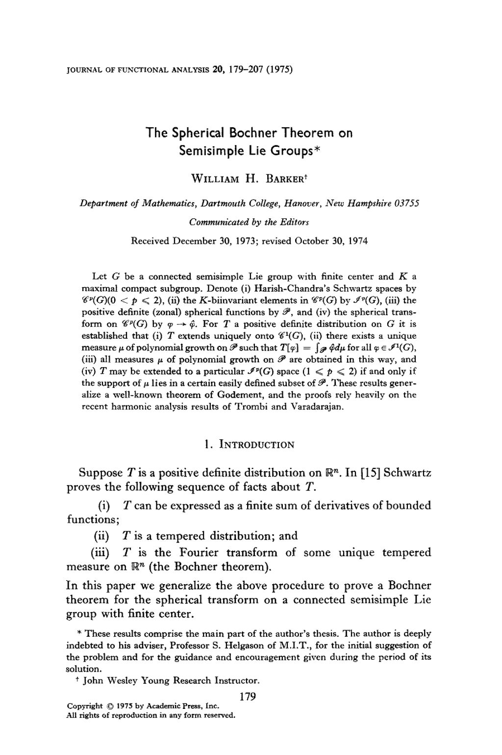 Miniature of The spherical Bochner theorem on semisimple Lie groups