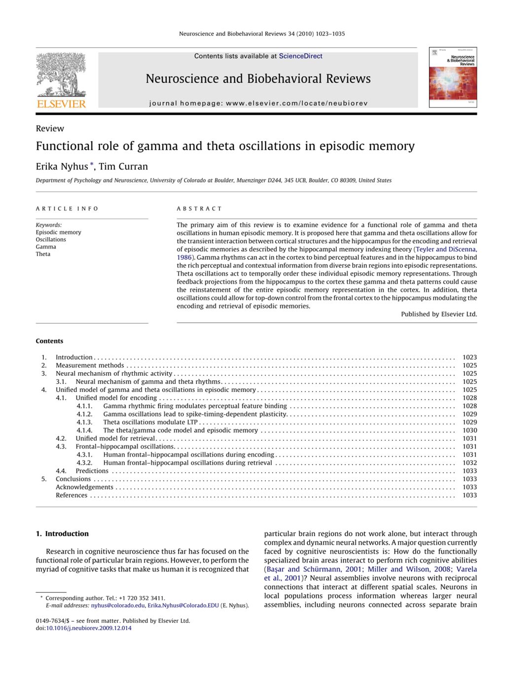 Miniature of Functional role of gamma and theta oscillations in episodic memory